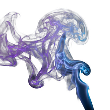 Abstract Purple and Blue Smoke Swirls Isolated on Transparent Background