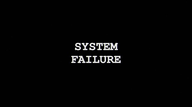 System failure text animation with glitch effect on dark background