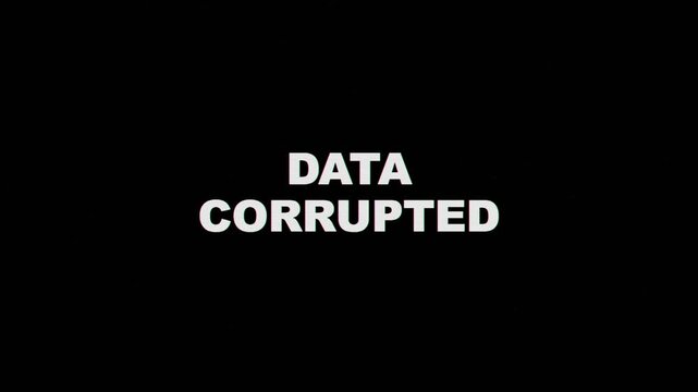 Data corrupted text animation with digital glitch and signal interference effect