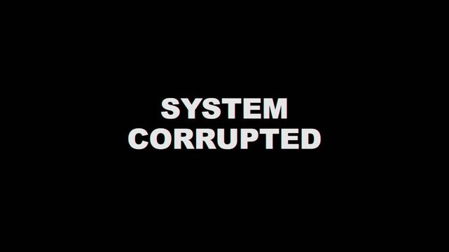 System corrupted text animation with digital glitch and chromatic aberration