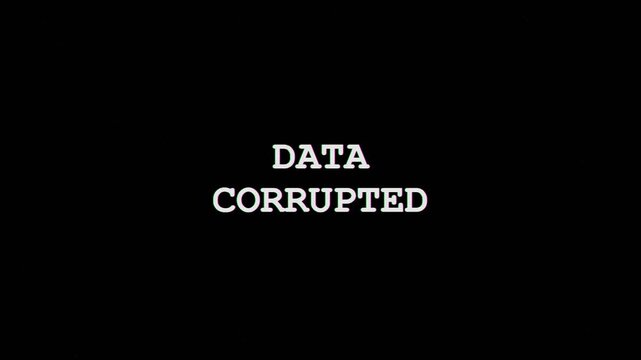 Data corrupted text animation with glitch effect on a dark background