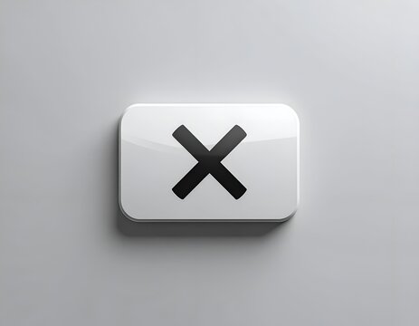 Square white 3D cancel button with black X.