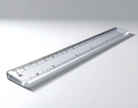 Transparent plastic ruler with centimeter markings on white surface.