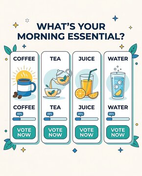 Interactive morning drink preference poll with icons and vote buttons