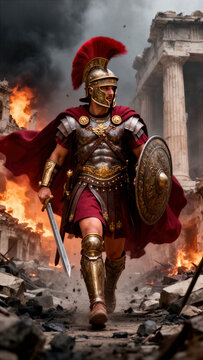 soldado romano, guerrero romano, centuri&oacute;n, legionario, antigua Roma, Imperio Romano, guerrero, soldado, armadura romana, armadura, casco romano, escudo, espada, capa roja, penacho rojo, batalla, comb