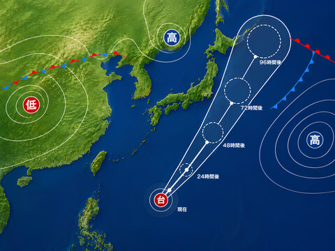 台風が日本列島に接近する天気図