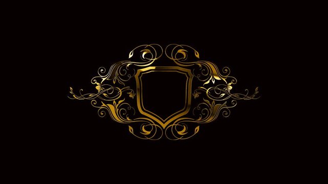 gold ornate frame empty text and logo on the green screen background