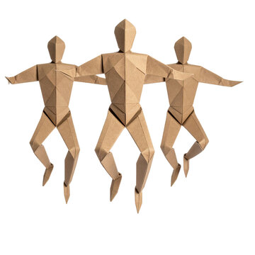 Three Abstract Wooden Human Figures Dancing Together.