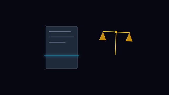 Legal document scanning animation with scales of justice for law and business concepts 4k