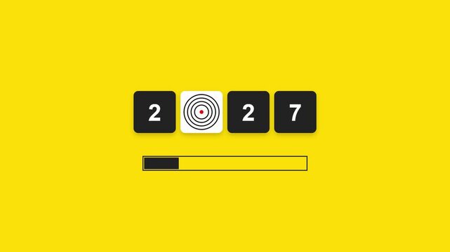 Year 2027 Concept with Target Goal Icon and Loading Progress Bar Animation