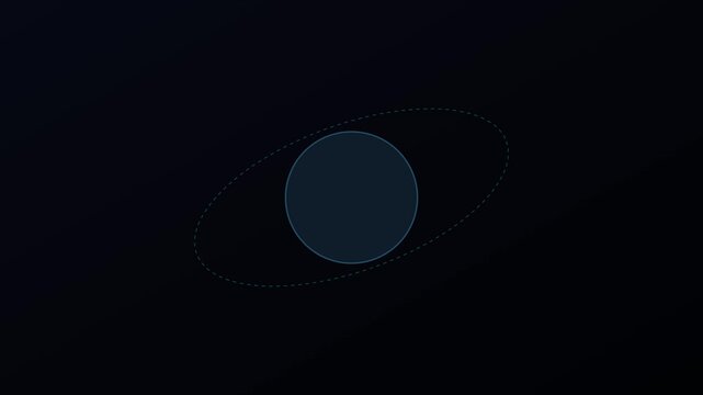 Minimalist planet orbiting animation with glowing blue ring and dark 4k background, space astronomy