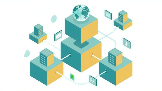 Global network connects servers, data centers, and cloud storage for seamless digital communication.