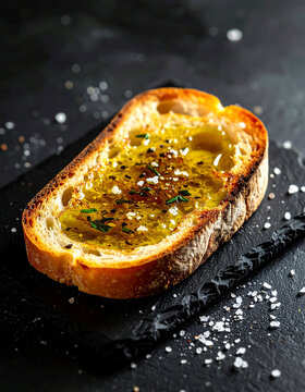 Pan artesanal tostado con aceite de oliva y escamas de sal