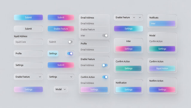 Collection of user interface elements with rounded rectangles and toggle switches