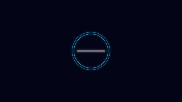 Neon glowing minus sign animation, minimalist blue circular loading symbol for digital interface and ui 4k