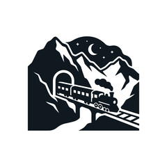 Obraz premium Vintage Train Emerging from Mountain Tunnel at Night.