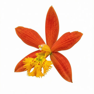 Orange Epidendrum Orchid Flower with Fringed Yellow Lip