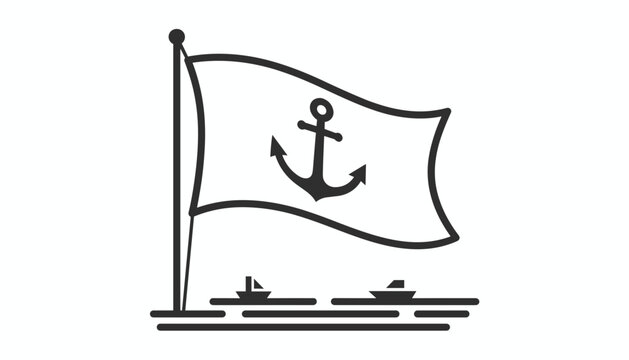 Maritime flag with an anchor symbol waving over small ships is shown as a black icon on a white background.