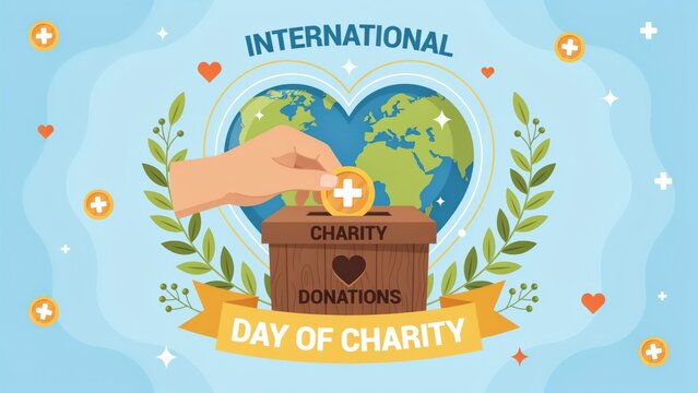 International Day of Charity illustration with globe and donation box