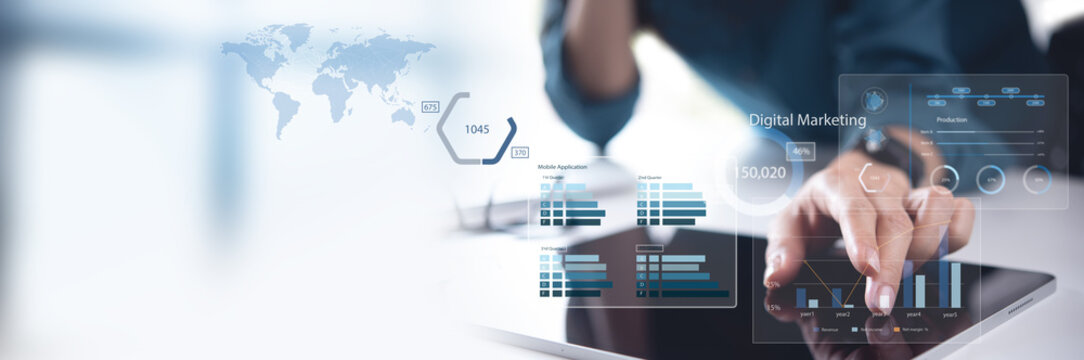 Data analytics, Digital marketing performance growth and financial report, business development, business strategy and planning concept