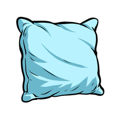 Light blue soft pillow bedding accessory cartoon illustration for children education isolated on transparent background
