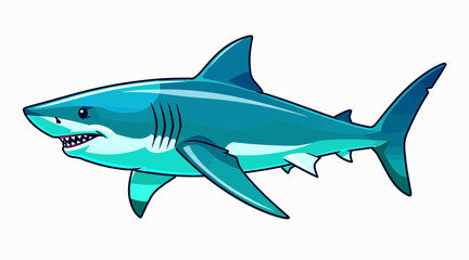 Fototapeta premium Cartoon blue shark swimming, ocean predator