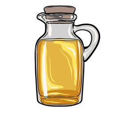 Cooking oil in clear glass bottle container with handle cartoon illustration for children education isolated on transparent background
