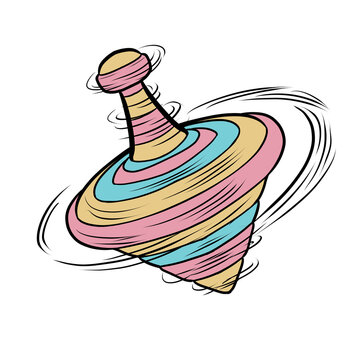 Colorful spinning top toy with motion lines cartoon illustration for children education isolated on transparent background
