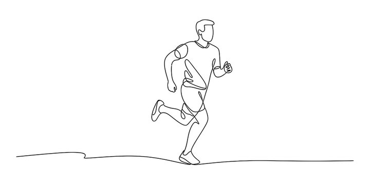 Continuous single line drawing of a young man running fast in sportswear for fitness and healthy lifestyle concept art in minimalist style illustration