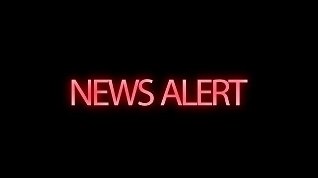 News alert headline shines in glowing red neon text on a black background.