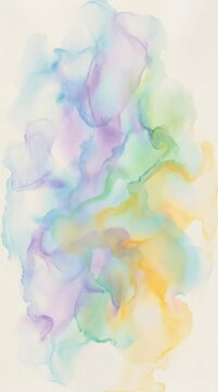 Abstract pastel watercolor splashes on white paper background.