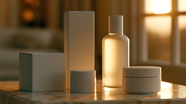 Luxury white cosmetic products on marble table