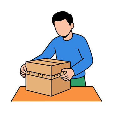 Man measuring cardboard box for shipping vector illustration