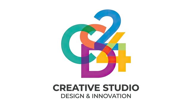 Colorful abstract creative studio logo design with overlapping letters and numbers