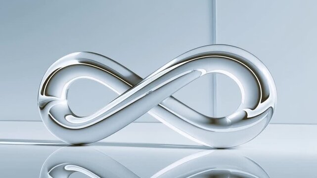 Luminous Glass Infinity Symbol Floating in a Clean Minimalist Space Representing Continuous Improvement