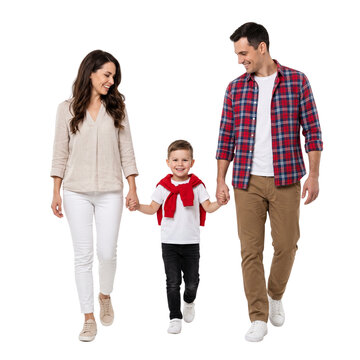 Happy Family Walking Together Isolated on Transparent Background