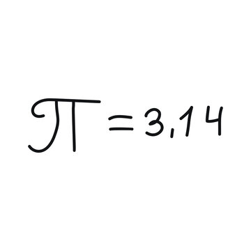 Pi number symbol equals 3.14 on white background for math education and science concepts