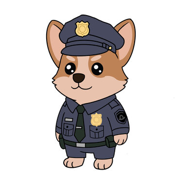 Cute corgi dog in police uniform cartoon vector illustration.