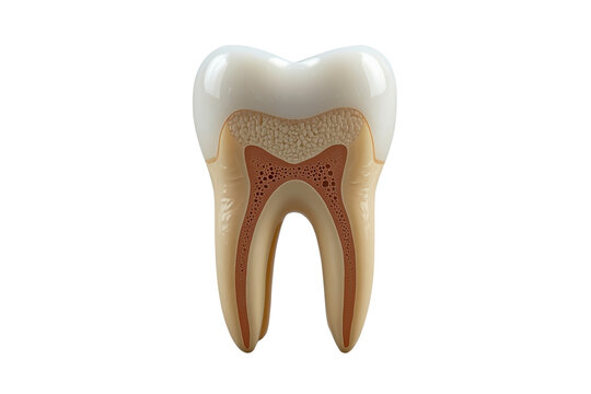 Human molar tooth cross section showing enamel dentin pulp and roots