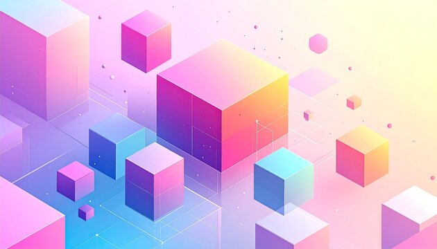 Abstract 3D Geometric Cubes with Bright Pastel Gradient Background