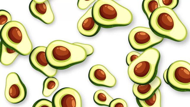 Falling Avocado Halves Animation on White Background