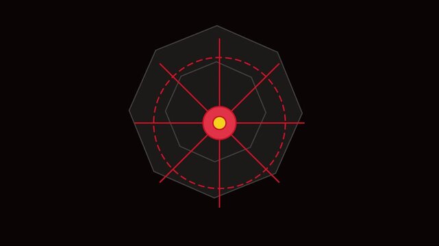 Minimalist radar chart animation with pulsing target center for data visualization and ui 4k infographic