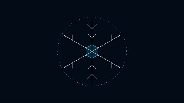 Minimalist snowflake animation with digital hud for winter technology and seasonal projects 4k interface