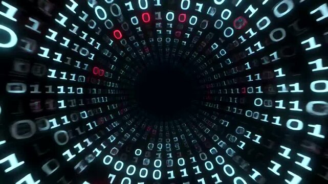 Abstract digital tunnel of binary code data stream.