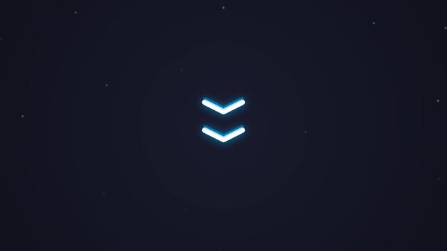 Minimalist Glowing Double Arrow Symbol Animated Against a Dark Abstract Particle Background for User Interface Navigation