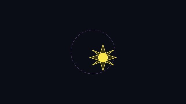 Minimalist sun orbit animation: yellow star rotating on circular path for motion and science presentations 4k