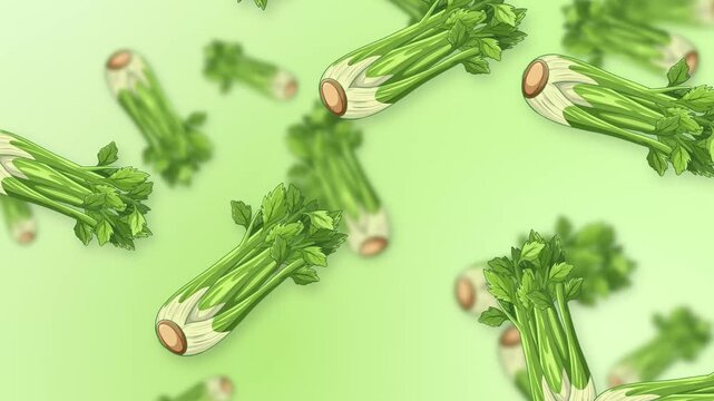 Falling Celery Stalks Animation on a Light Green Background