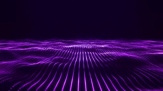 Abstract purple digital wave pattern background with glowing lines.