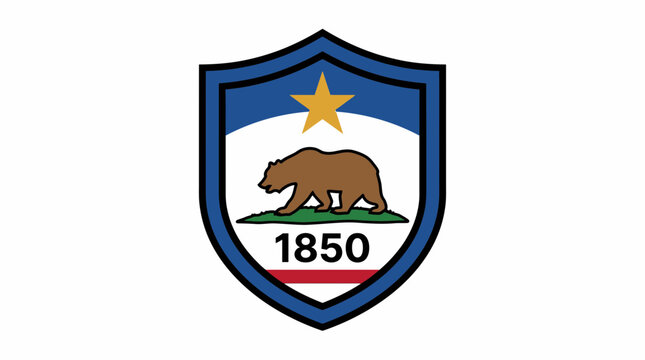 California state flag shield emblem with grizzly bear and 1850 year vector illustration