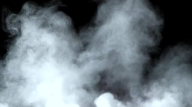 Abstract white smoke wisps rising and swirling on a black background.